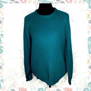 Mister Noah 80s Teal Fisherman Rib Knit Sweater Chunky Oversized Unisex S